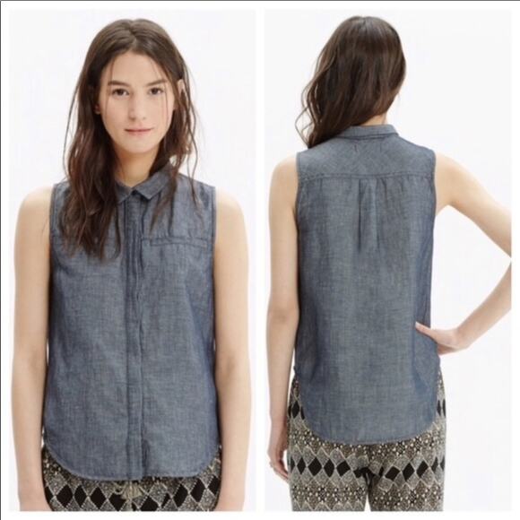 Madewell Chambray Button Down Sleeveless Top - Picture 1 of 6